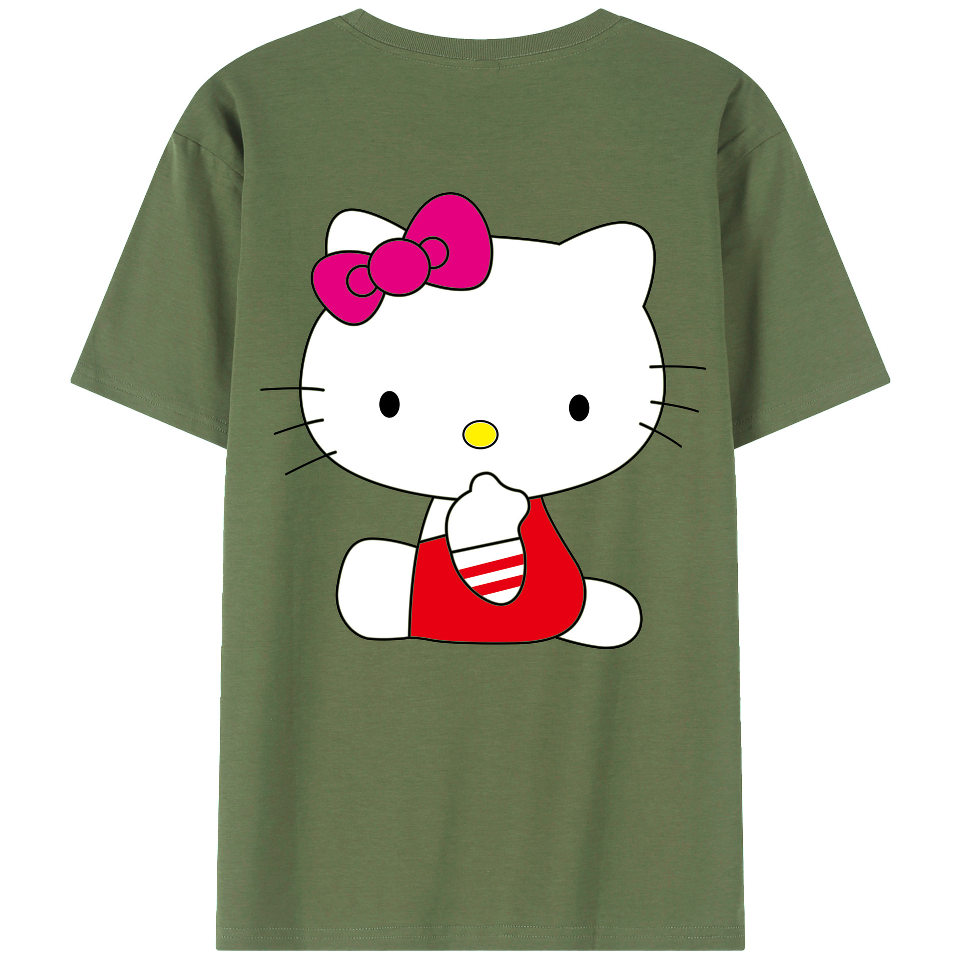 （画像用） Hello Kitty ハローキティ 綿100％ メンズ半袖Tシャツ（バックプリント） 通気性